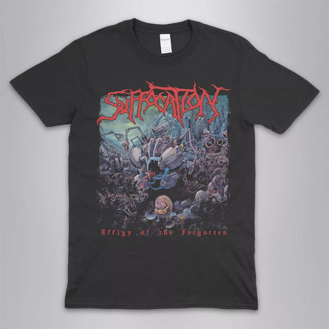 Suffocation Effigy of the Forgotten death metal band t-shirt  with DTG printed  album art on a black unisex crew neck tee. High-quality graphic tee  for metal fans  and collectors.